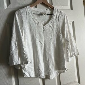Meadow Rue by Anthropologie V-Neck 3/4th Bell Sleeve Cotton Top White Size Small